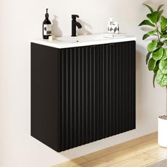 Meuble de salle de bain suspendu strié avec vasque à encastrer - Noir - L80 cm - ZILGA 1