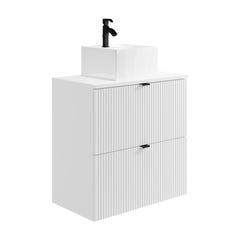Meuble de salle de bain suspendu strié avec vasque à poser - Blanc mat - 80 cm - ZEVINI 2