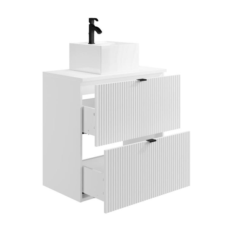 Meuble de salle de bain suspendu strié avec vasque à poser - Blanc mat - 80 cm - ZEVINI 3