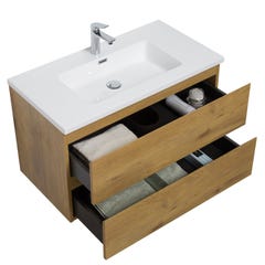 Meuble de salle de bain Angela 90 cm lavabo Chene – Armoire de rangement Meuble lavabo 1