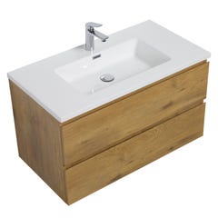 Meuble de salle de bain Angela 90 cm lavabo Chene – Armoire de rangement Meuble lavabo 4
