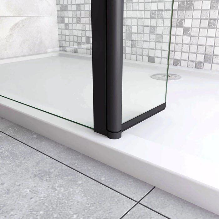 GRAND VERRE Paroi de douche avec volet pivotant 100+40 design moderne en noir mat avec barre de fixation extensible 73-120cm 4
