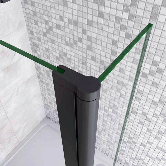 GRAND VERRE Paroi de douche avec volet pivotant 100+40 design moderne en noir mat avec barre de fixation extensible 73-120cm 2