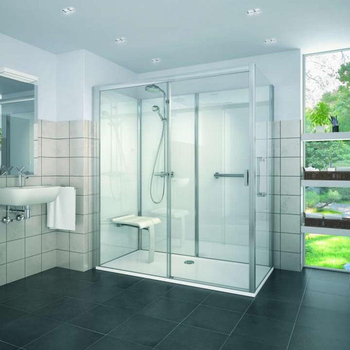 Cabine de douche version haute en angle largeur 136 cm largeur 77,7cm blanc verre clair déperlant 1