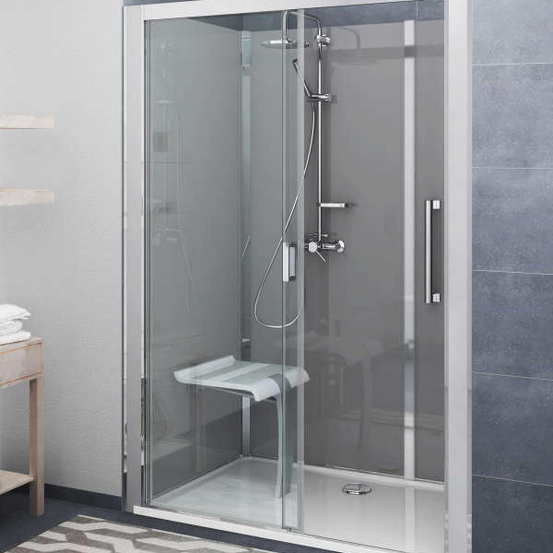 Cabine de douche version haute en niche largeur 136 cm largeur 87,7cm anthracite verre clair déperlant 0