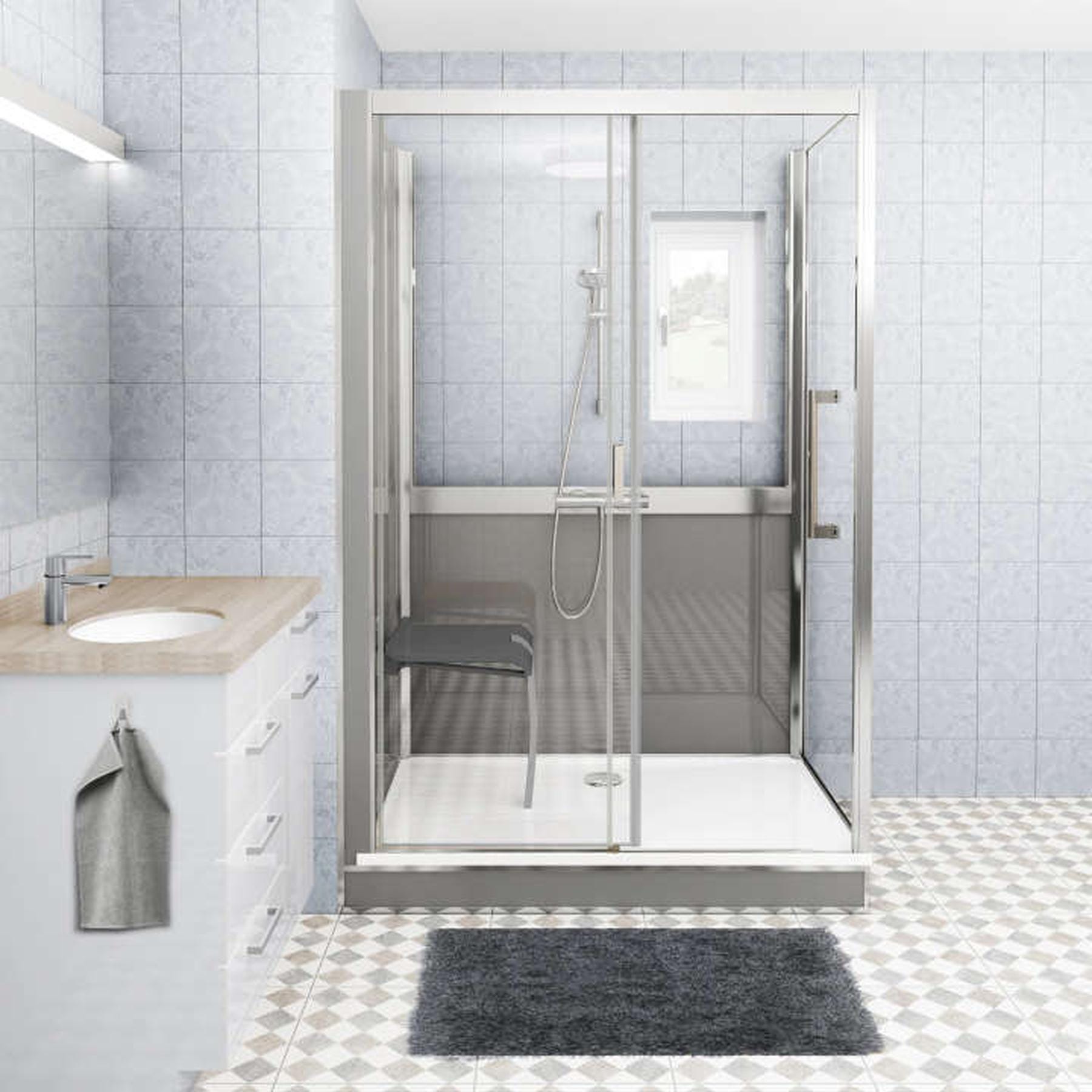 Cabine de douche version mixte en angle largeur 136 cm largeur 77,7cm blanc verre clair déperlant 0