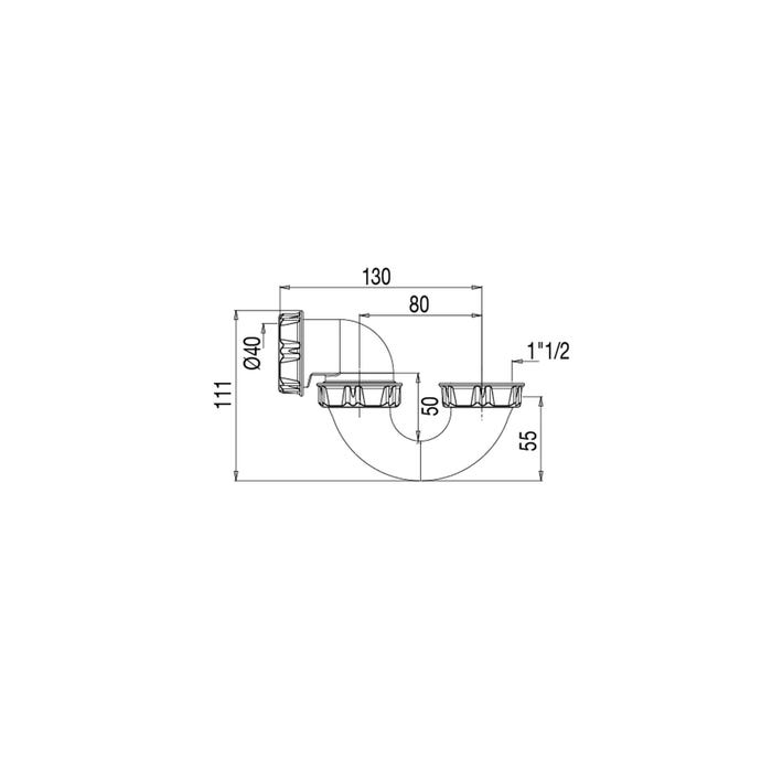 Siphon baignoire tube, sortie orientable Ø40mm H. 111mm 1