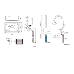 Auralum Évier Cuisine 1 Bac Brossé,58*45*18CM,Égouttoir Énroulable,Distributeur Savon+Robinet de Cuisine Flexible Bec Haut Orientable 3