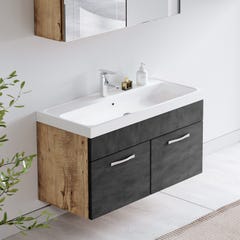 Meuble de salle de bain Paso 02 80 x 40 cm lavabo Chêne châtaignier avec gris – Armoire de rangement miroir armoire miroir 3