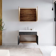 Meuble de salle de bain Paso 02 80 x 40 cm lavabo Chêne châtaignier avec gris – Armoire de rangement miroir armoire miroir 2