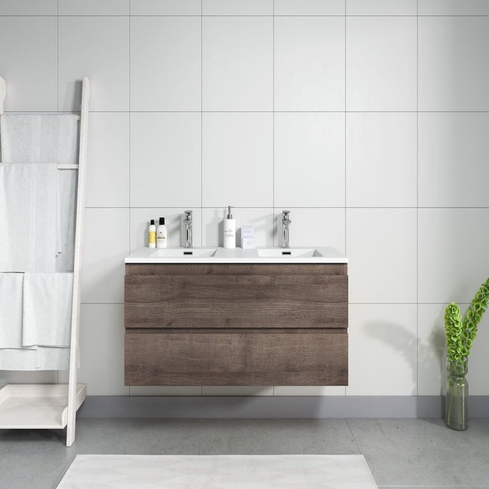 Meuble de salle de bain Angela 120 cm lavabo Marron – Armoire de rangement Meuble lavabo 5
