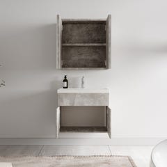 Meuble de salle de bain de Montreal 01 60cm avec miroir armoire Beton Gris - Armoire de rangement Meuble lavabo evier Meubles 2