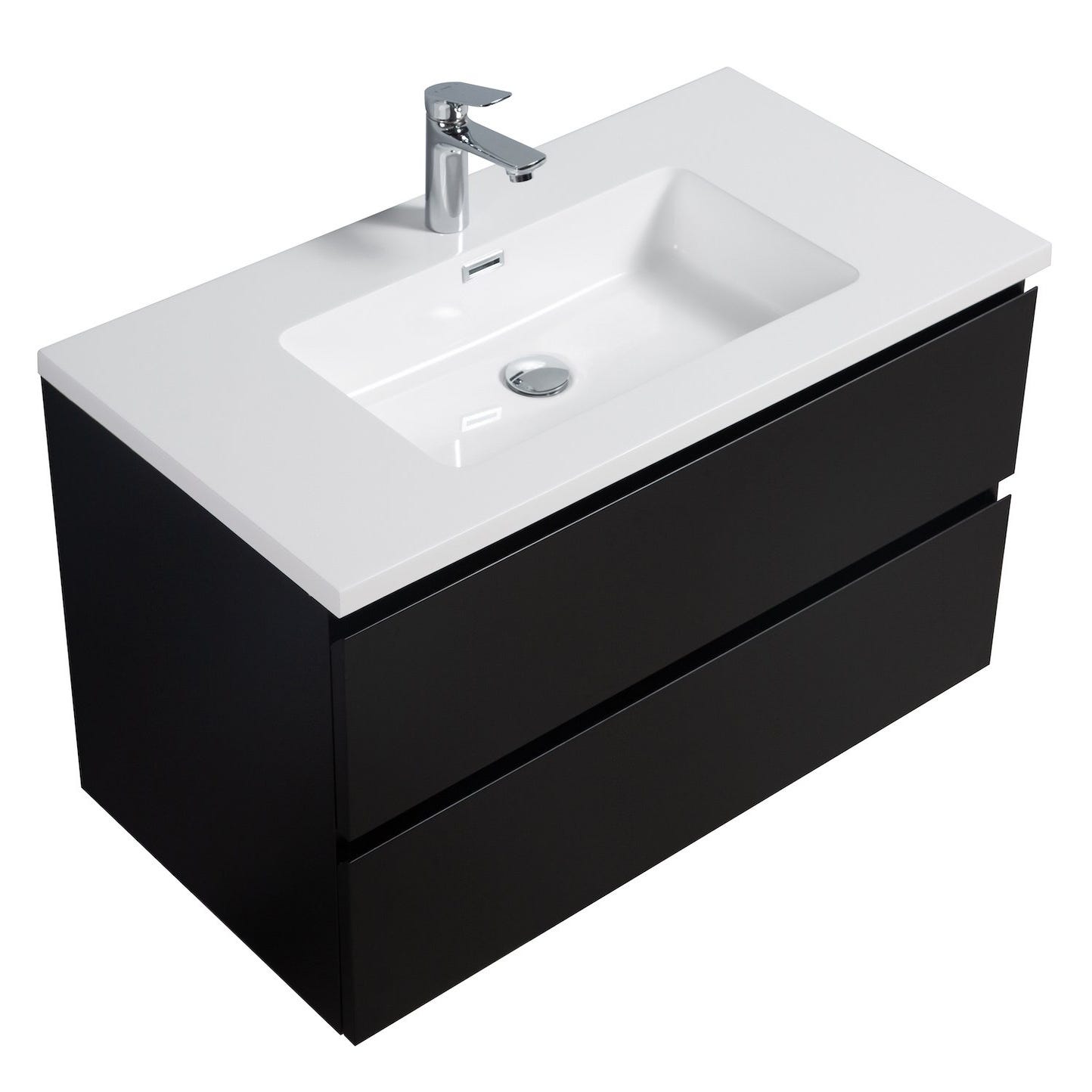 Meuble de salle de bain Angela 90 cm lavabo Noir mat – Armoire de rangement Meuble lavabo 3