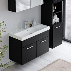 Meuble de salle de bain de Paso 80 x 40 cm lavabo Noir mat – Armoire de rangement Meuble lavabo armoire miroir 3
