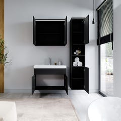Meuble de salle de bain de Paso 80 x 40 cm lavabo Noir mat – Armoire de rangement Meuble lavabo armoire miroir 2