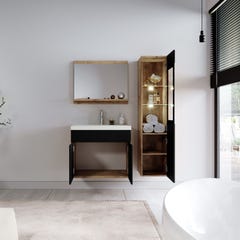 Meuble de salle de bain Rio LED 60 cm lavabo Chene chataignier avec noir mat - Armoire de rangement Meuble lavabo 3