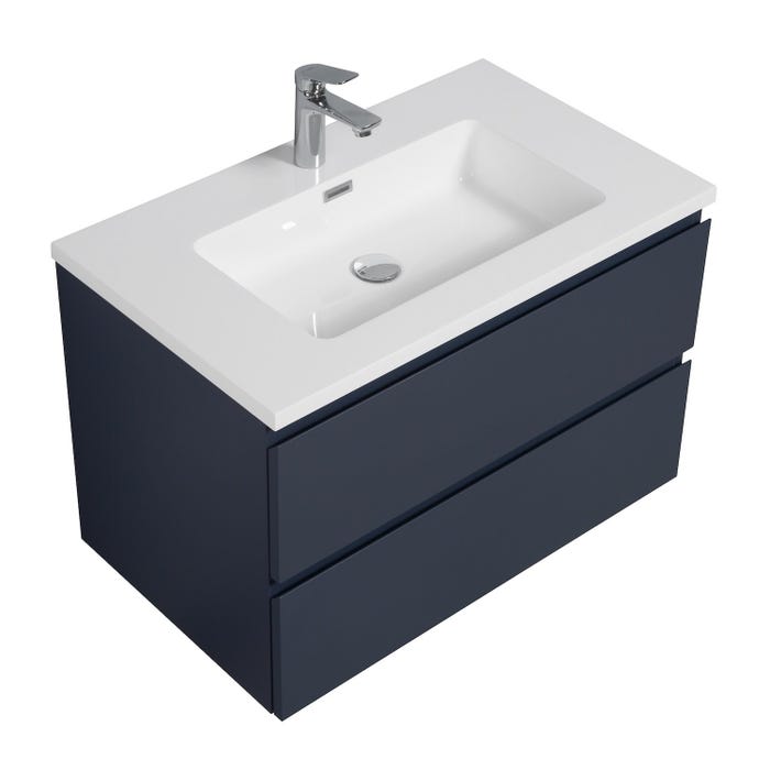 Meuble de salle de bain Angela 80 cm bleu mat – Armoire de rangement Meuble lavabo 2