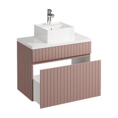 Meuble de salle de bain suspendu strié rose avec vasque à poser - 80 cm - SATARA 3