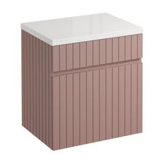 Meuble de salle de bain suspendu strié rose avec vasque à poser - 60 cm - SATARA 4
