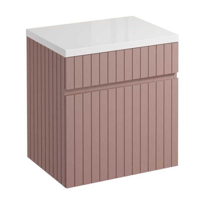 Meuble de salle de bain suspendu strié rose avec vasque à poser - 60 cm - SATARA 4