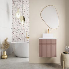 Meuble de salle de bain suspendu strié rose avec vasque à poser - 60 cm - SATARA 0