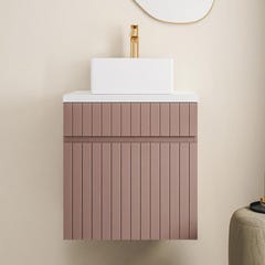Meuble de salle de bain suspendu strié rose avec vasque à poser - 60 cm - SATARA 1