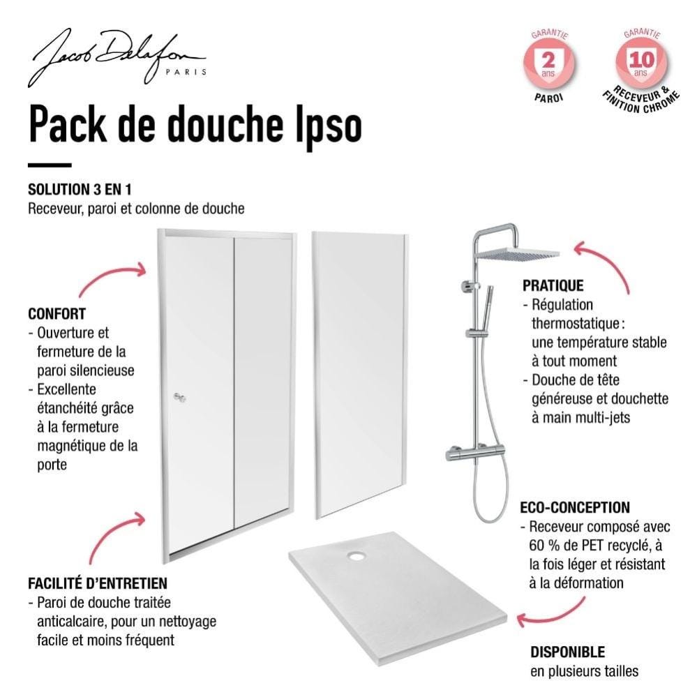 Jacob Delafon - Pack douche avec receveur Ipso, colonne douche Brigitte et paroi de douche Serenity 2