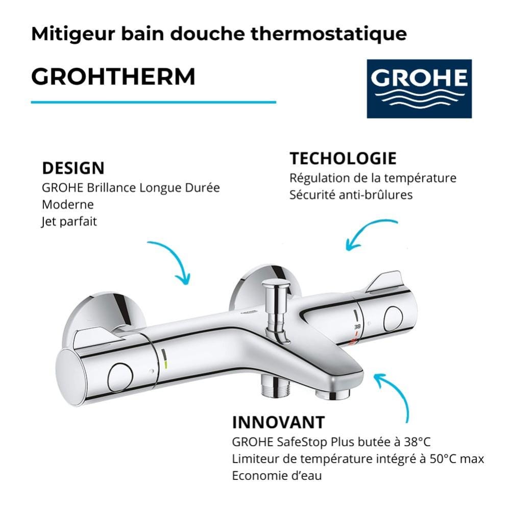 Robinet bain thermostatique GROHE Grohtherm 800 avec colonnettes 1