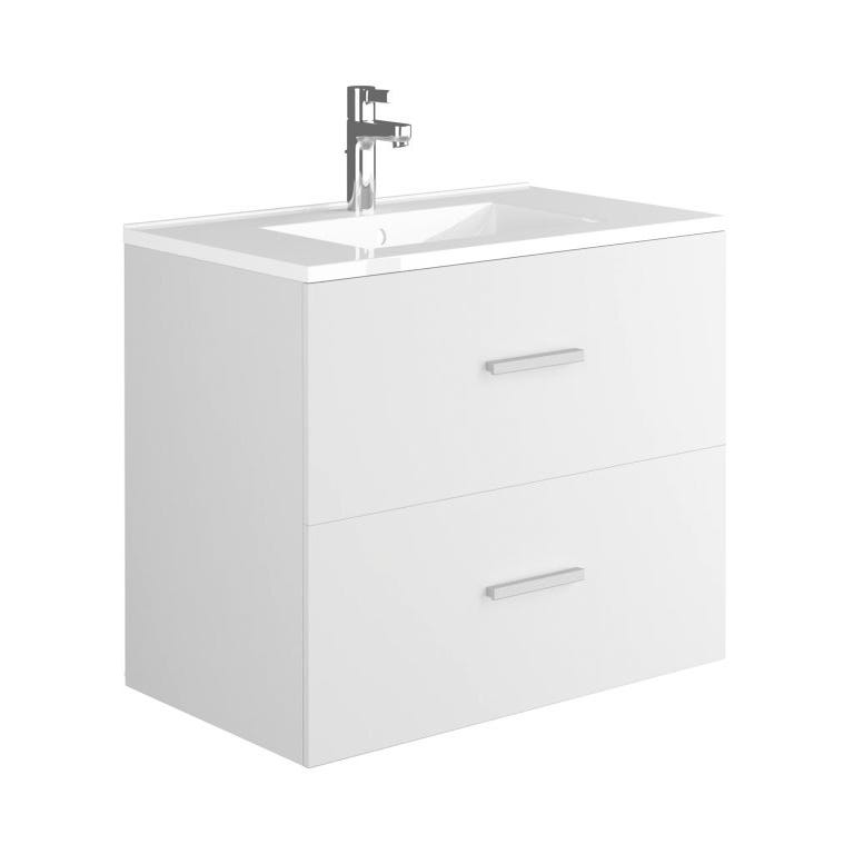 Meuble de salle de bain suspendu simple vasque avec colonne de rangement - Coloris blanc - 80 cm - KAYLA 3