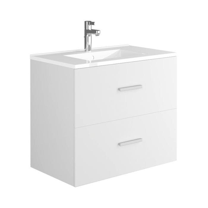 Meuble de salle de bain suspendu simple vasque avec colonne de rangement - Coloris blanc - 80 cm - KAYLA 3