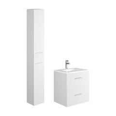 Meuble de salle de bain suspendu simple vasque avec colonne de rangement - Coloris blanc - 60 cm - KAYLA 2