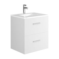 Meuble de salle de bain suspendu simple vasque avec colonne de rangement - Coloris blanc - 60 cm - KAYLA 3