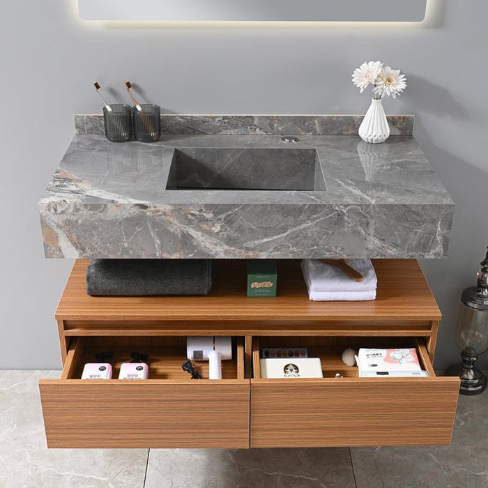 Meuble salle de bain simple vasque grise ROSA 100 cm + miroir 5