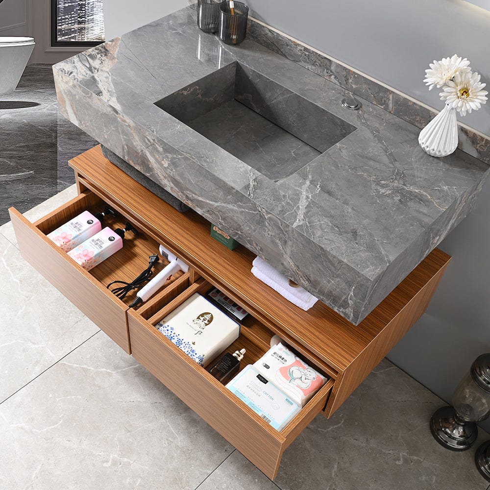 Meuble salle de bain simple vasque grise ROSA 100 cm + miroir 2