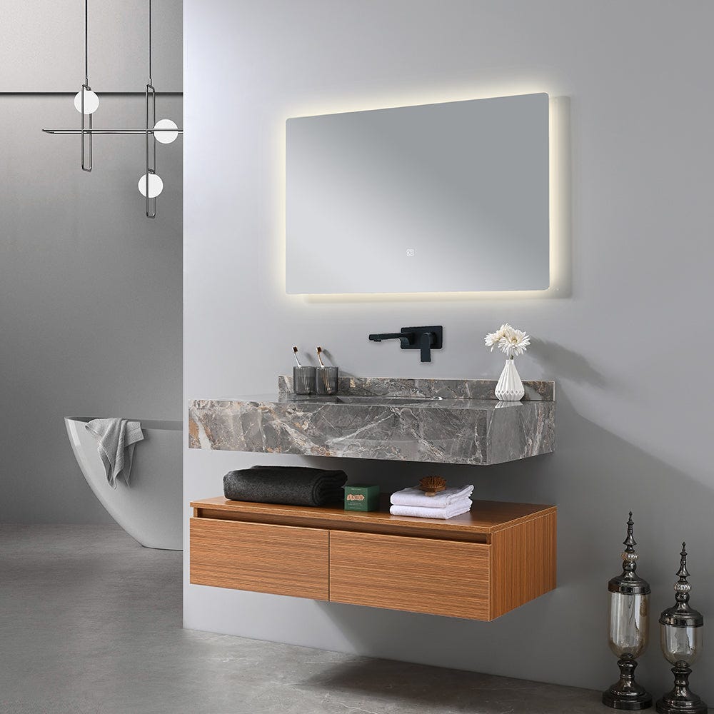 Meuble salle de bain simple vasque grise ROSA 100 cm + miroir 1