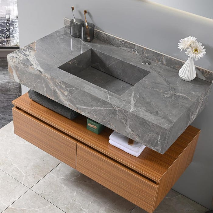 Meuble salle de bain simple vasque grise ROSA 100 cm + miroir 7