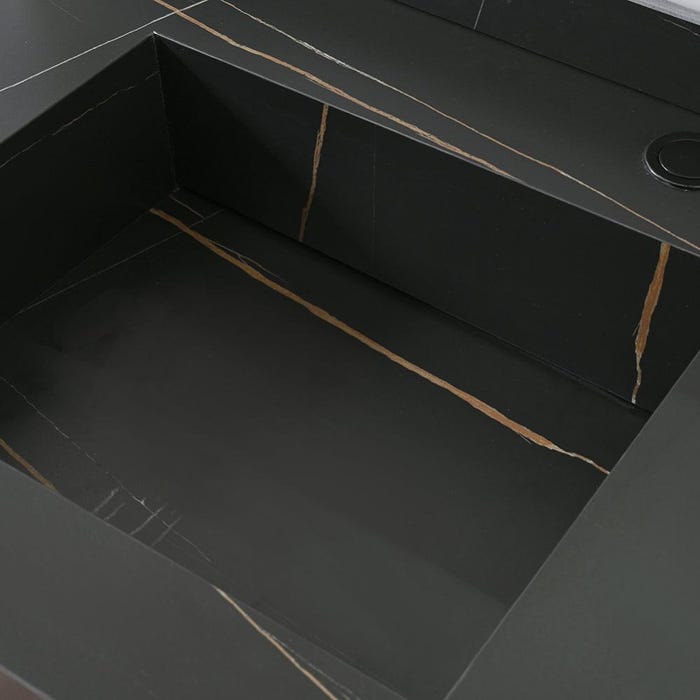 Meuble salle de bain simple vasque noire ROSA 100 cm + miroir 2