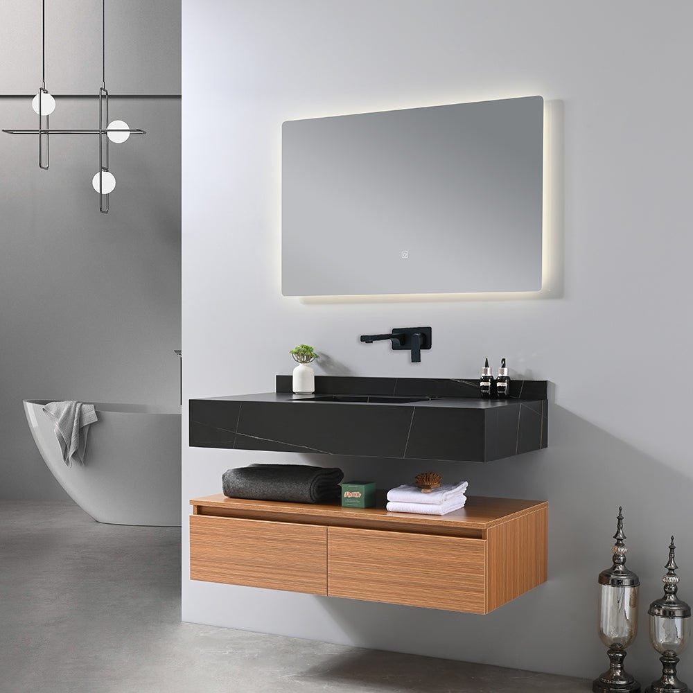 Meuble salle de bain simple vasque noire ROSA 100 cm + miroir 1