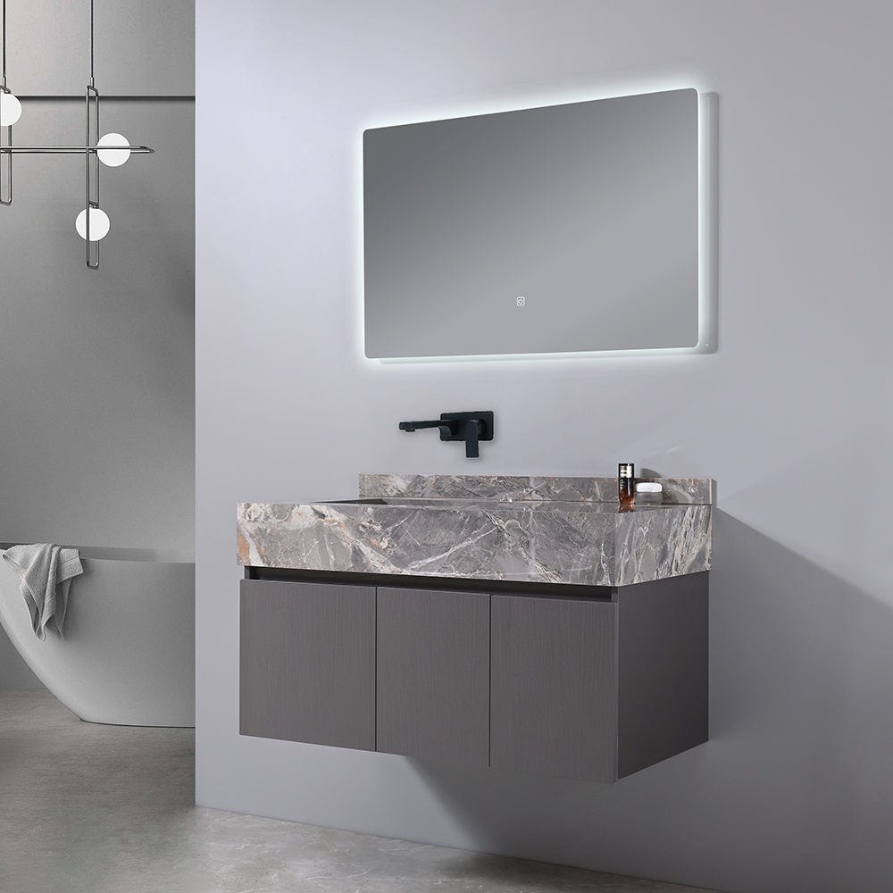 Meuble salle de bain simple vasque grise VICTORIA 100 cm + miroir 1