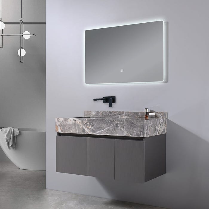 Meuble salle de bain simple vasque grise VICTORIA 100 cm + miroir 1
