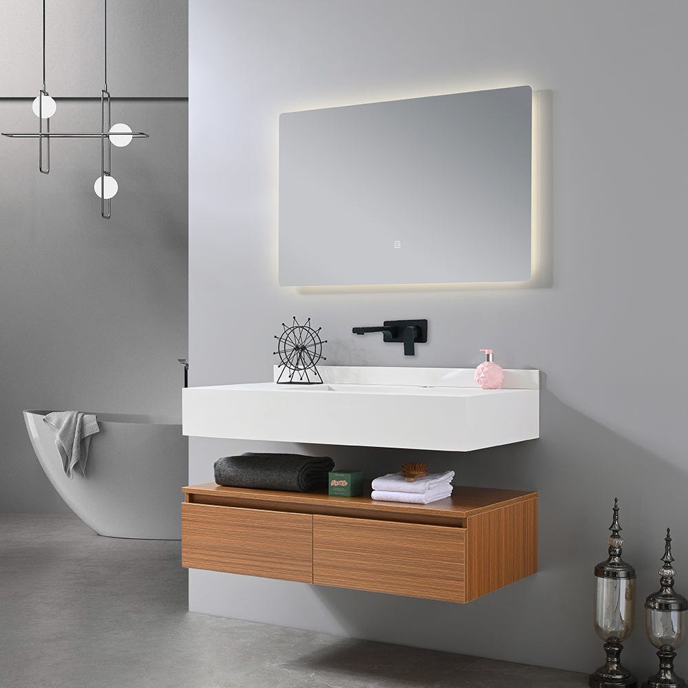 Meuble salle de bain simple vasque blanche ROSA 100 cm + miroir 1