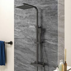 AICA Colonne de douche thermostatique carrée avec douchette, salle de bain réglable en hauteur 80-120 cm 0