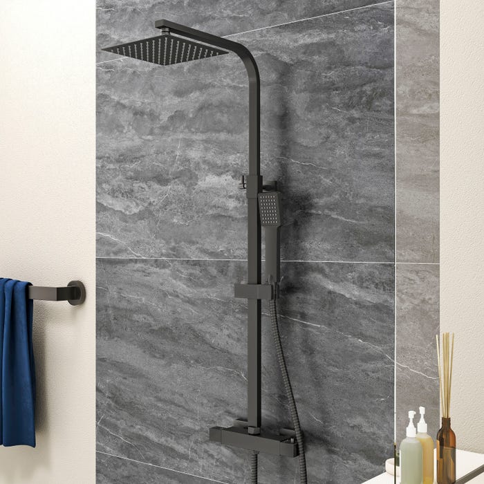 AICA Colonne de douche thermostatique carrée avec douchette, salle de bain réglable en hauteur 80-120 cm 0