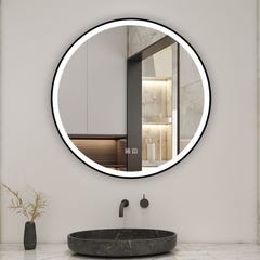 AICA Miroir lumineux 80cm rond, 3 couleurs + anti-buée + dimmable + mémoire, miroir salle de bain 0