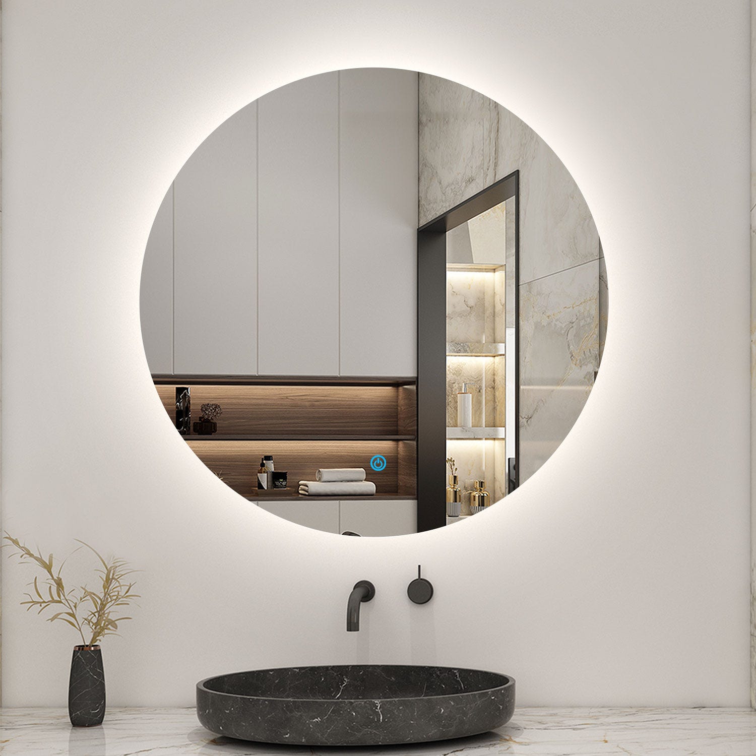 AICA LED Miroir lumineux rond 100cm anti-buée + dimmable + mémoire miroir salle de bain 0