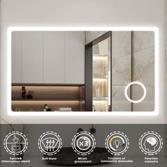 AICA LED Miroir lumineux loupe + tricolore + 3 couleurs + dimmable + anti-buée 140x80cm salle de bain mémoire,tactile 1