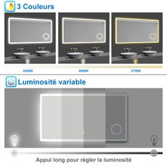 AICA LED Miroir lumineux loupe + tricolore + 3 couleurs + dimmable + anti-buée 140x80cm salle de bain mémoire,tactile 2