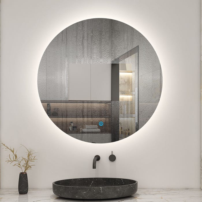 AICA LED Miroir lumineux rond 90cm anti-buée + dimmable + mémoire miroir salle de bain 3