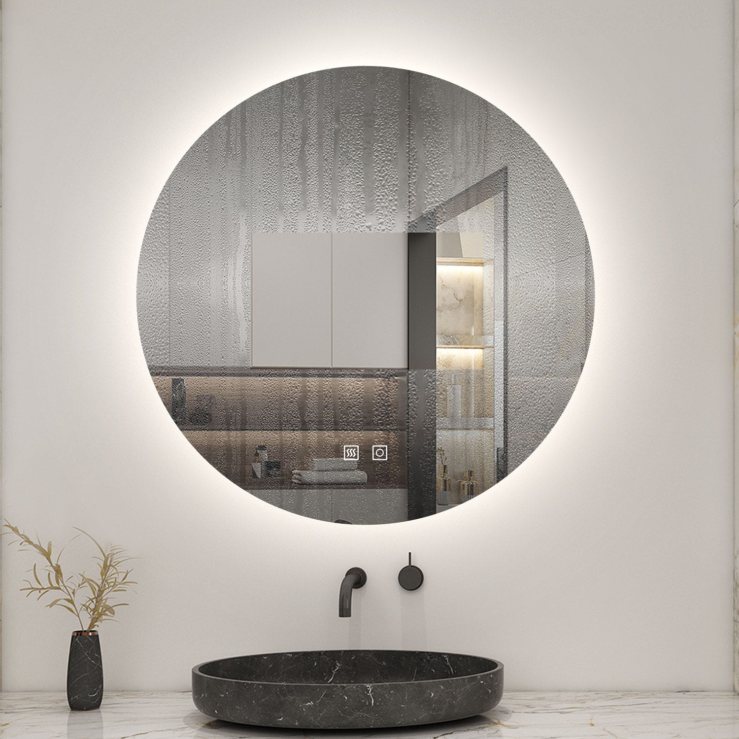 AICA LED Miroir lumineux rond 80cm 3 couleurs + anti-buée + dimmable + mémoire miroir salle de bain 3