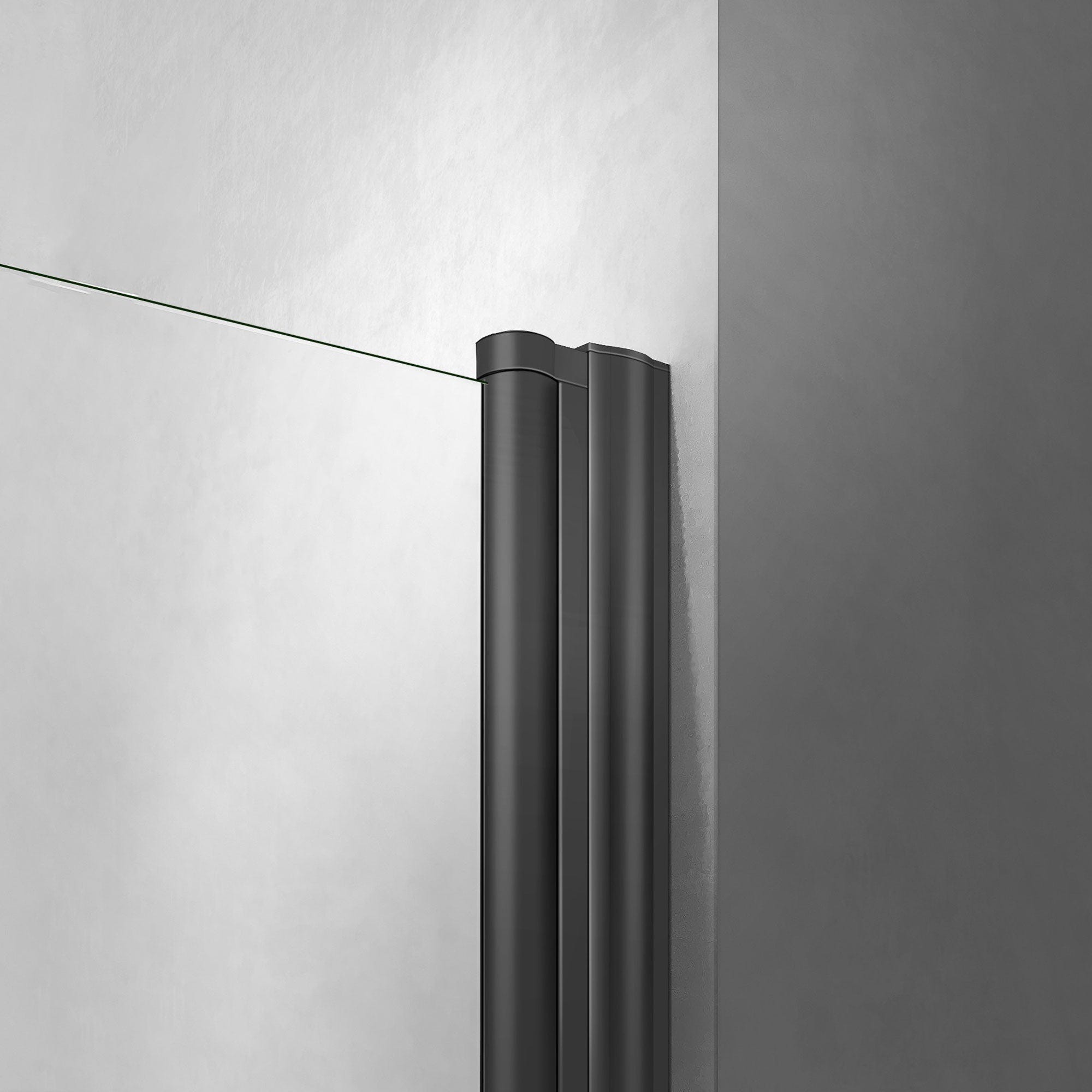 GRAND VERRE Porte de douche battante 110x197 à largeur réglable cm verre 6mm et profilés noirs 3